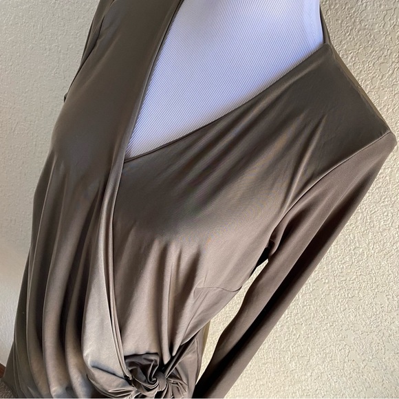 Boohoo Night Party Dress Side Tie Ruched Gathered Deep Plunge Army Green: 10 - Picture 2 of 11